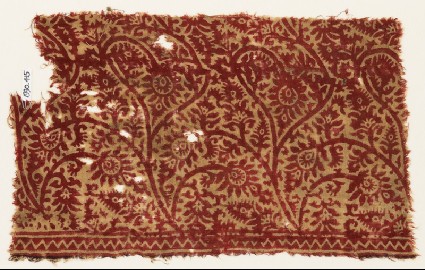 Textile fragment with tendrils, leaves, and flower-headsfront