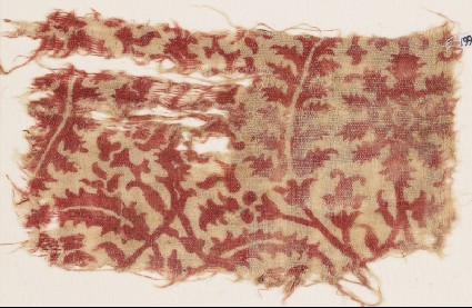 Textile fragment with leaves, flowers, and stemsfront