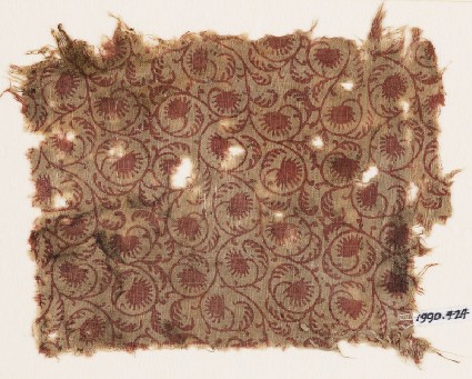 Textile fragment with tendrils, leaves, and flower-headsfront
