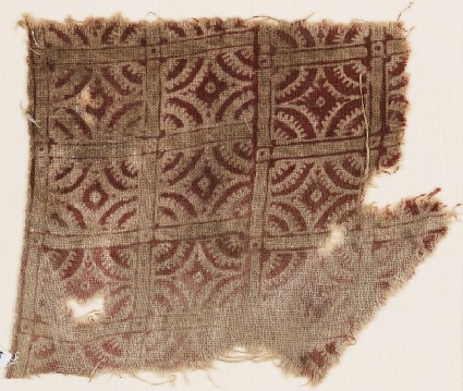 Textile fragment with lines intersecting circlesfront