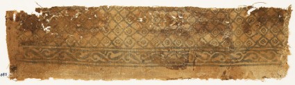 Textile fragment with grid of squares and circlesfront