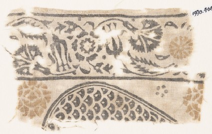 Textile fragment with carnations and tulips, and part of a tear-dropfront