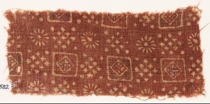 Textile fragment with squares, clusters of dots, and rosettesfront