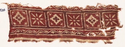 Textile fragment with squares, diamond-shapes, and flowersfront