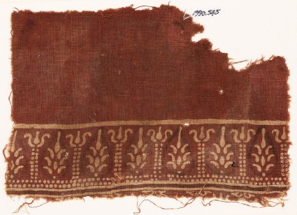Textile fragment with stylized trees and possibly columnsfront