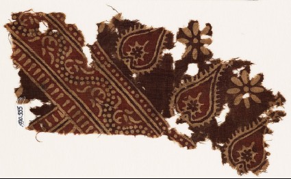 Textile fragment with tear-drops and dotted vinefront