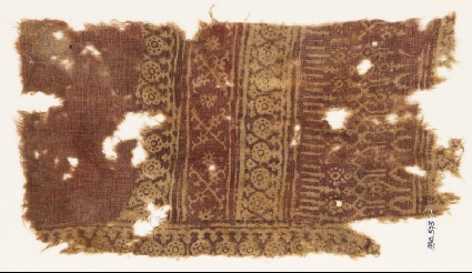 Textile fragment with circles, tendrils, rosettes, and archesfront