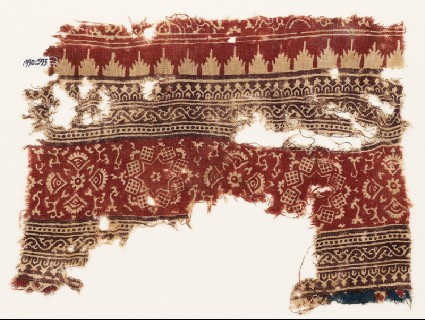 Textile fragment with stars, squares, and fansfront