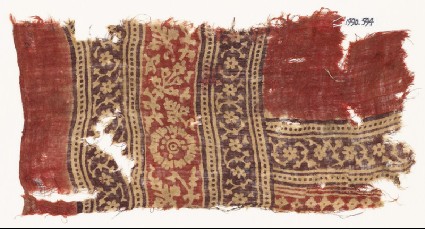 Textile fragment with bands of rosettes, leaves, and tendrilsfront
