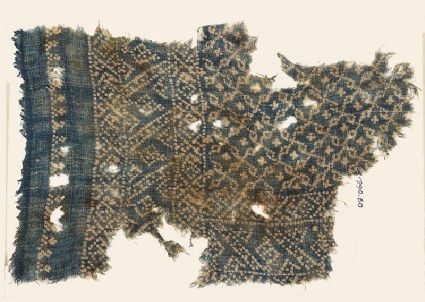 Textile fragment with rosettes and linked S-shapes made of dotsfront
