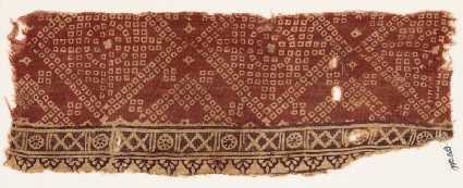 Textile fragment with crosses, rosettes, and bandhani, or tie-dye, imitationfront