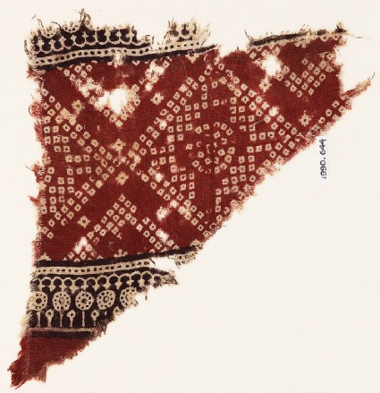 Textile fragment with squares, arches, and bandhani, or tie-dye, imitationfront
