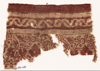 Textile fragment with flower-heads, rosettes, and interlacing vinesfront