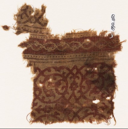 Textile fragment with vines forming circlesfront