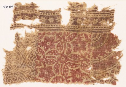 Textile fragment with plants and rosettesfront