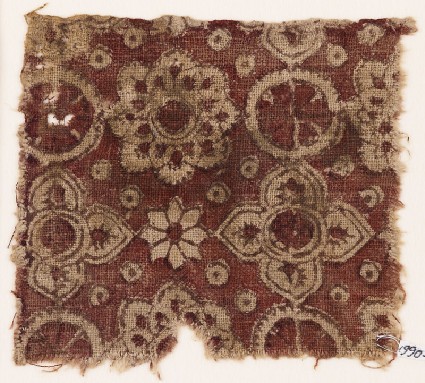 Textile fragment with rosettes, circles, and quatrefoilsfront