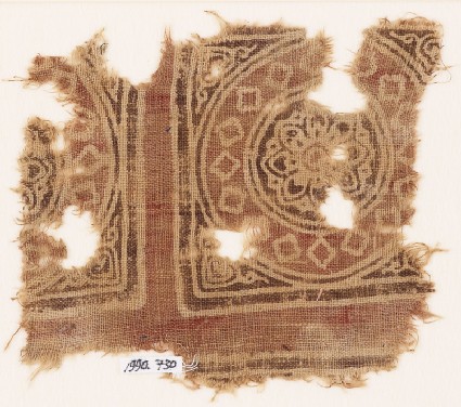 Textile fragment with squares, tendrils, and crossesfront