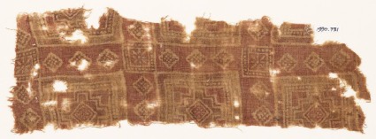 Textile fragment with squares and stepped squaresfront