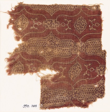 Textile fragment with linked cartouches and medallionsfront
