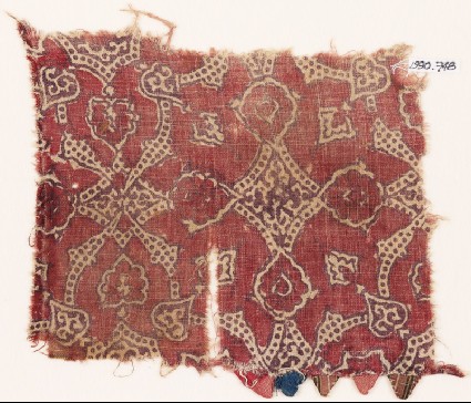 Textile fragment with flowers and dotted tendrilsfront