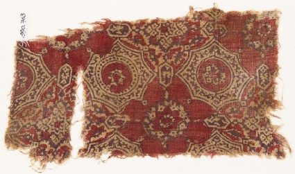 Textile fragment with quatrefoils, flowers, and starsfront