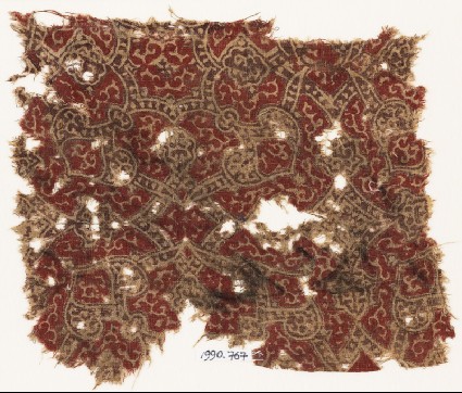 Textile fragment with linked medallionsfront
