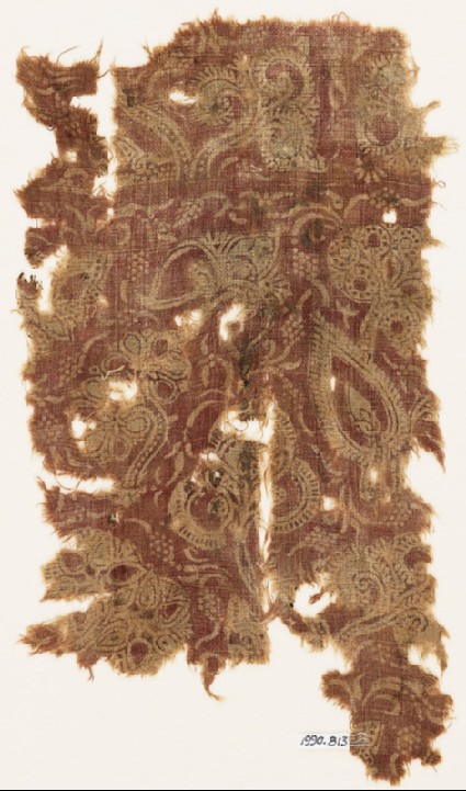 Textile fragment with flowers, leaves, and berriesfront