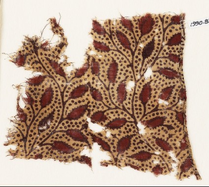 Textile fragment with branches and leavesfront