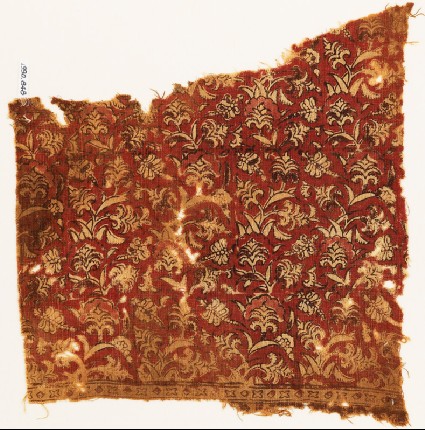 Textile fragment with dragonflies and flowering plantsfront
