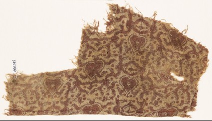 Textile fragment with hearts and tendrilsfront