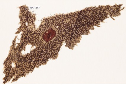 Textile fragment with and oval, tendrils, and flowersfront