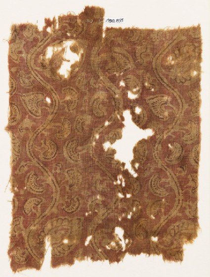 Textile fragment with stem, flowers, and leavesfront