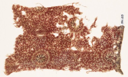 Textile fragment with tendrils, elaborate rosettes, and squaresfront
