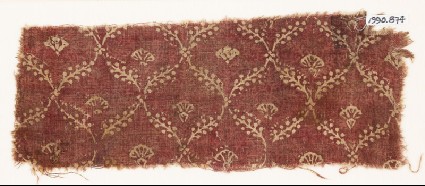 Textile fragment with linked branches and carnationsfront