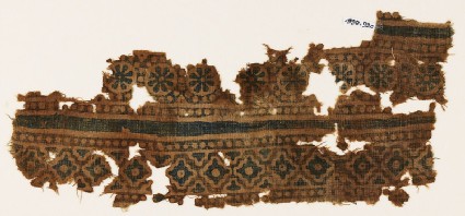 Textile fragment with rosettes and stepped diamond-shapesfront
