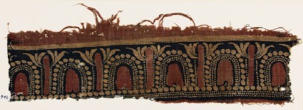 Textile fragment with stylized trees and archesfront