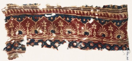 Textile fragment with arches, palmettes, and flowersfront