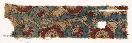 Textile fragment with interlacing tendrils and flower-headsfront