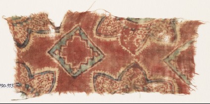 Textile fragment with squares and flowersfront