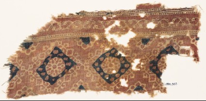 Textile fragment with ornate rosettes and squaresfront