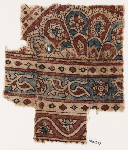Textile fragment with elaborate semi-rosette and petalsfront
