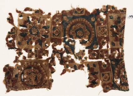 Textile fragment with squares, rosettes, and flower-headsfront