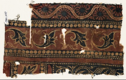 Textile fragment with leaves and dotted vinefront