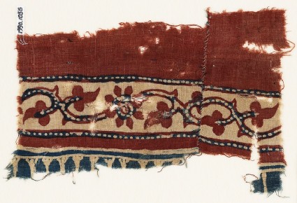 Textile fragment with vine, trefoils, and flowersfront