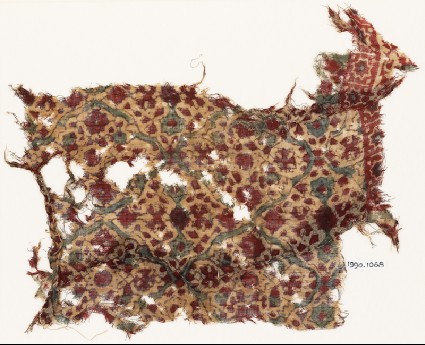 Textile fragment with flowers, leaves, and starsfront