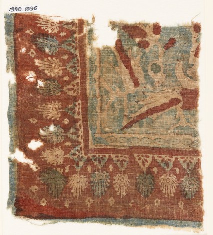 Textile fragment with parrots and palmettesfront