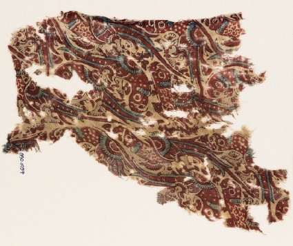 Textile fragment from a garment with parrotsfront