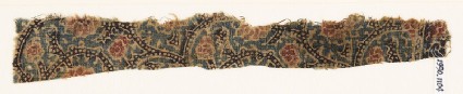 Textile fragment with tendrils, dots, and flowersfront