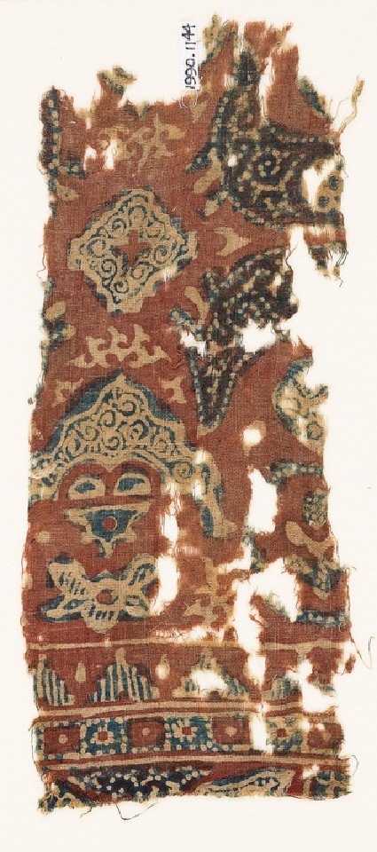 Textile fragment with crescents, square, and tendrilsfront