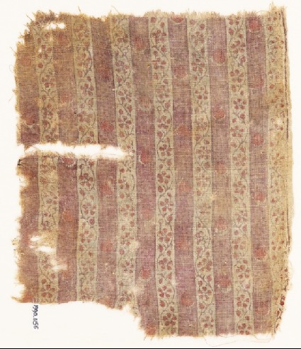 Textile fragment with bands of vines and flowersfront